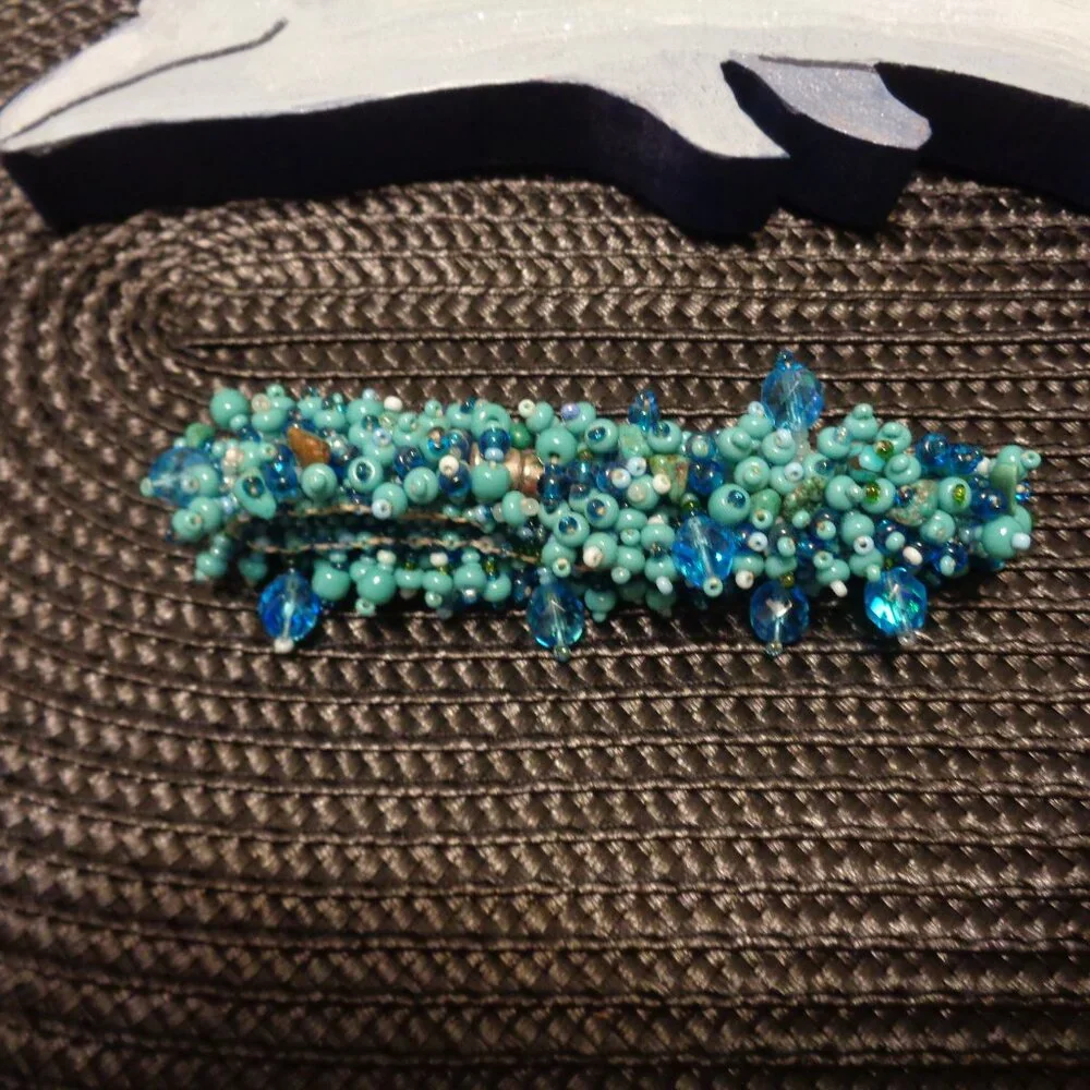 BLUE DOLPHIN CARVING AQUA MERMAID MULTI BEADS BRACELET LOT